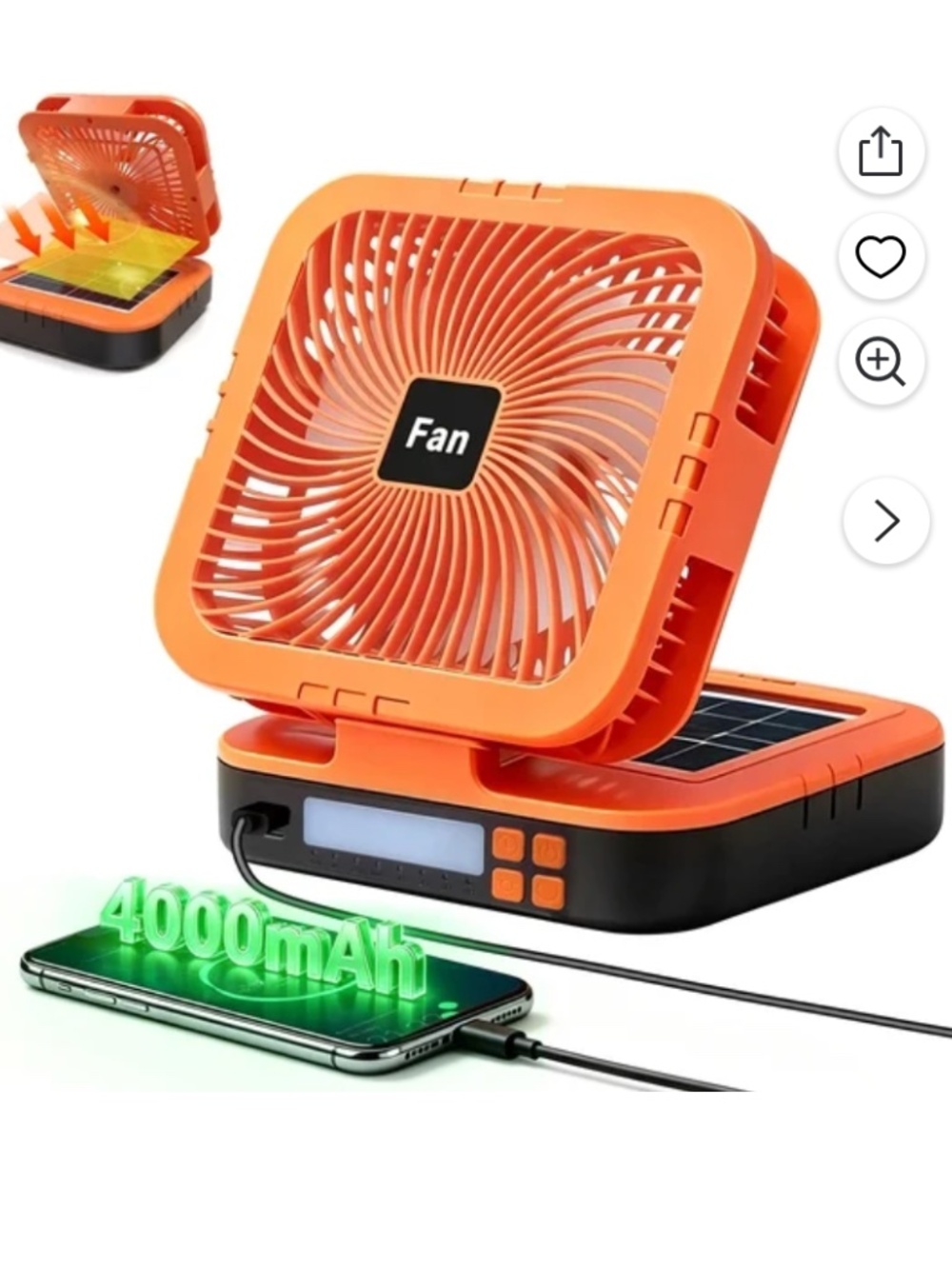 Orange Solar Camping Fan